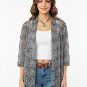 Aqua Blues 1X Open Front Cardigan Duster | Sheer Chevron Knit